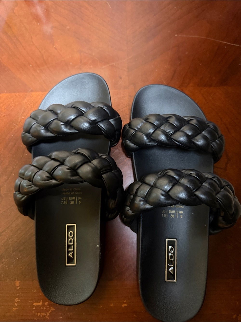 Aldo Black Braided Double-Strap Slide Sandals